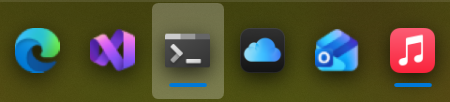 The Shortcuts tile: a row of pinned and running apps with the running ones underlined.