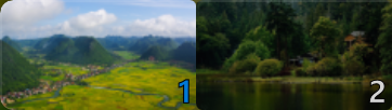 The Virtual Desktops tile: two desktops as thumbnails of their wallpapers, numbered 1 and 2.